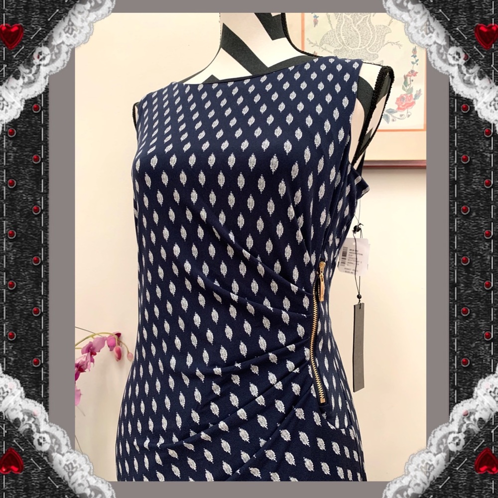 Ivanka Trump Side Zip Ruched Ruffle Print Dress - Picture 4 of 9